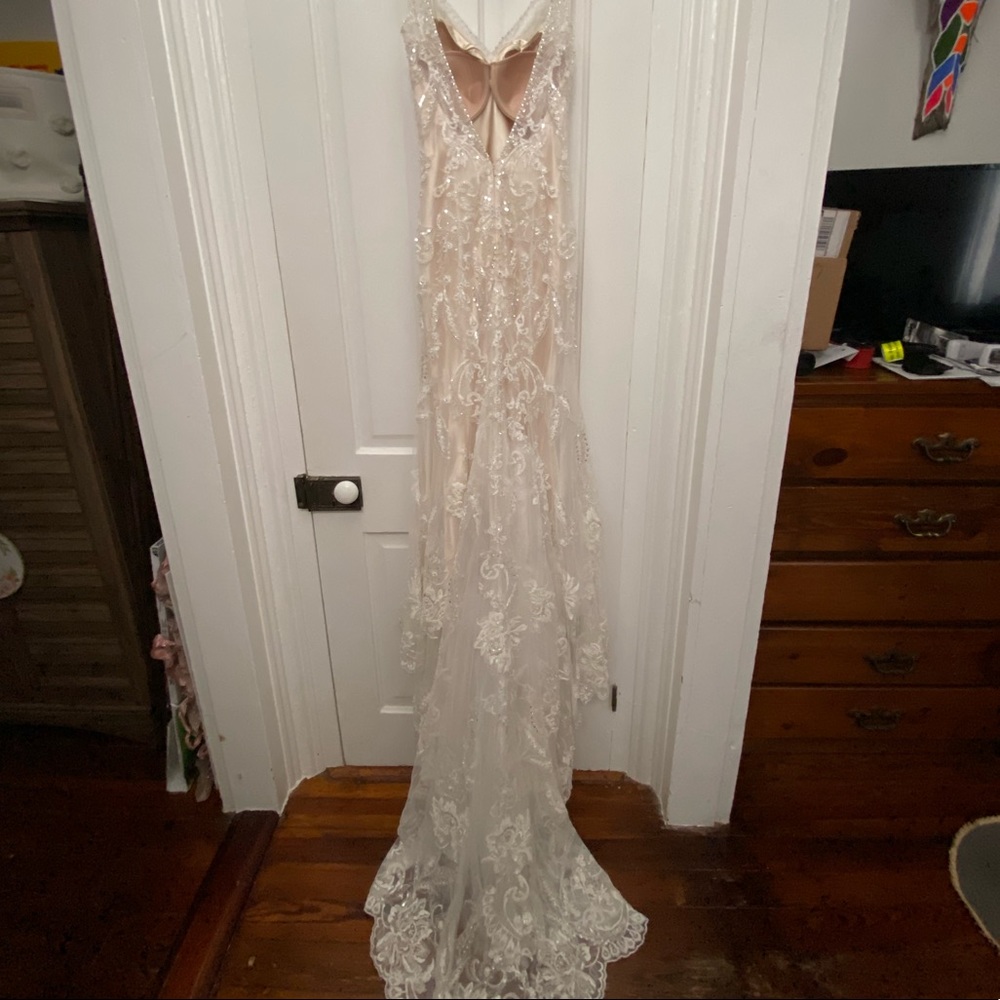 Yvonne LaFleur beaded lace couture wedding dress, Sz 2.